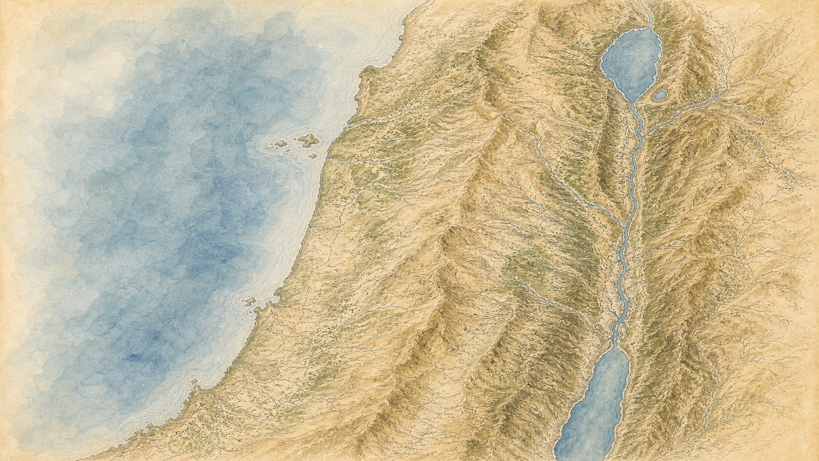 Mapa bíblico ilustrado de Judea, Samaria y el valle del Jordán